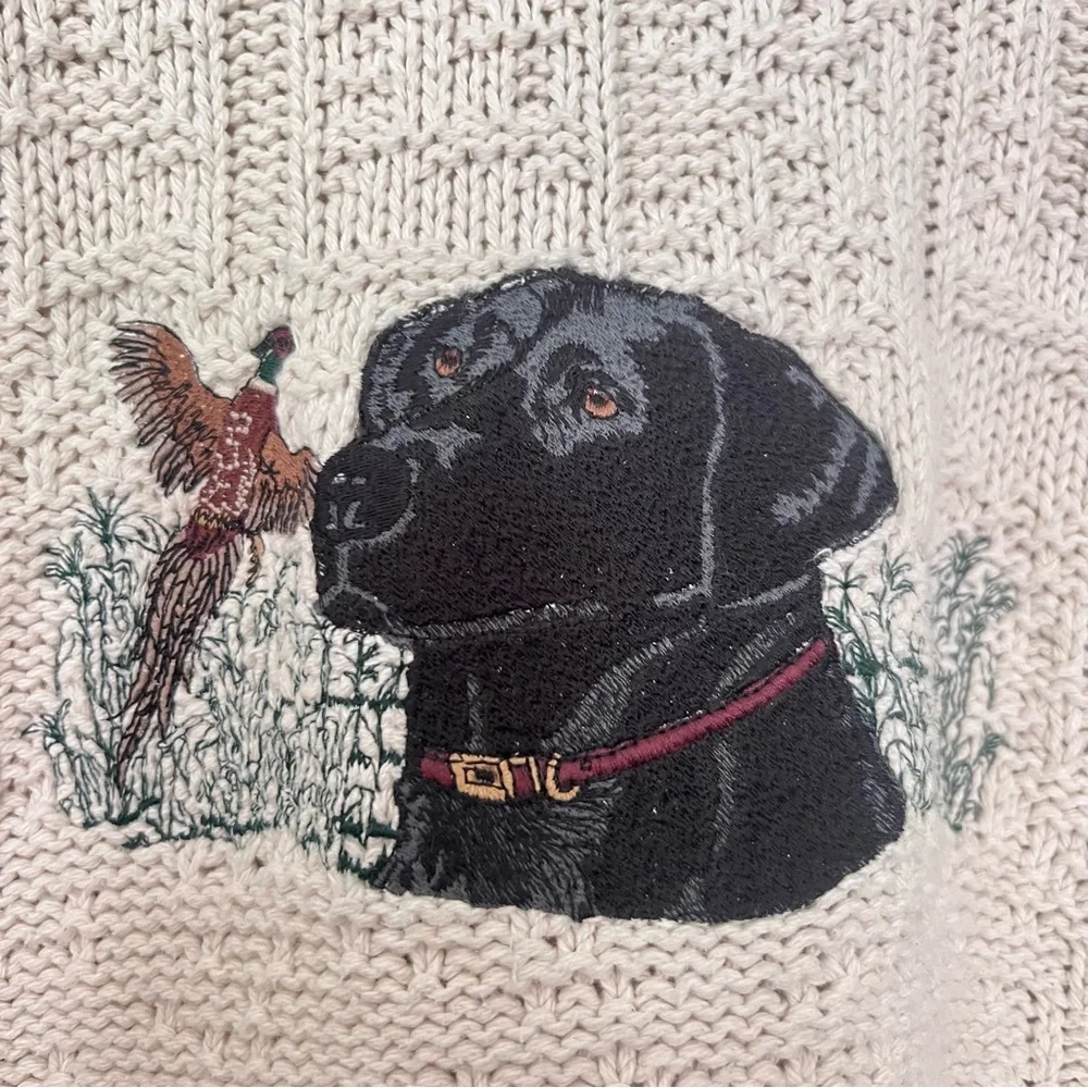 Vintage 90’s Crewneck Chunky Knit  Embroidered Black Lab Dog Sweater Size XL